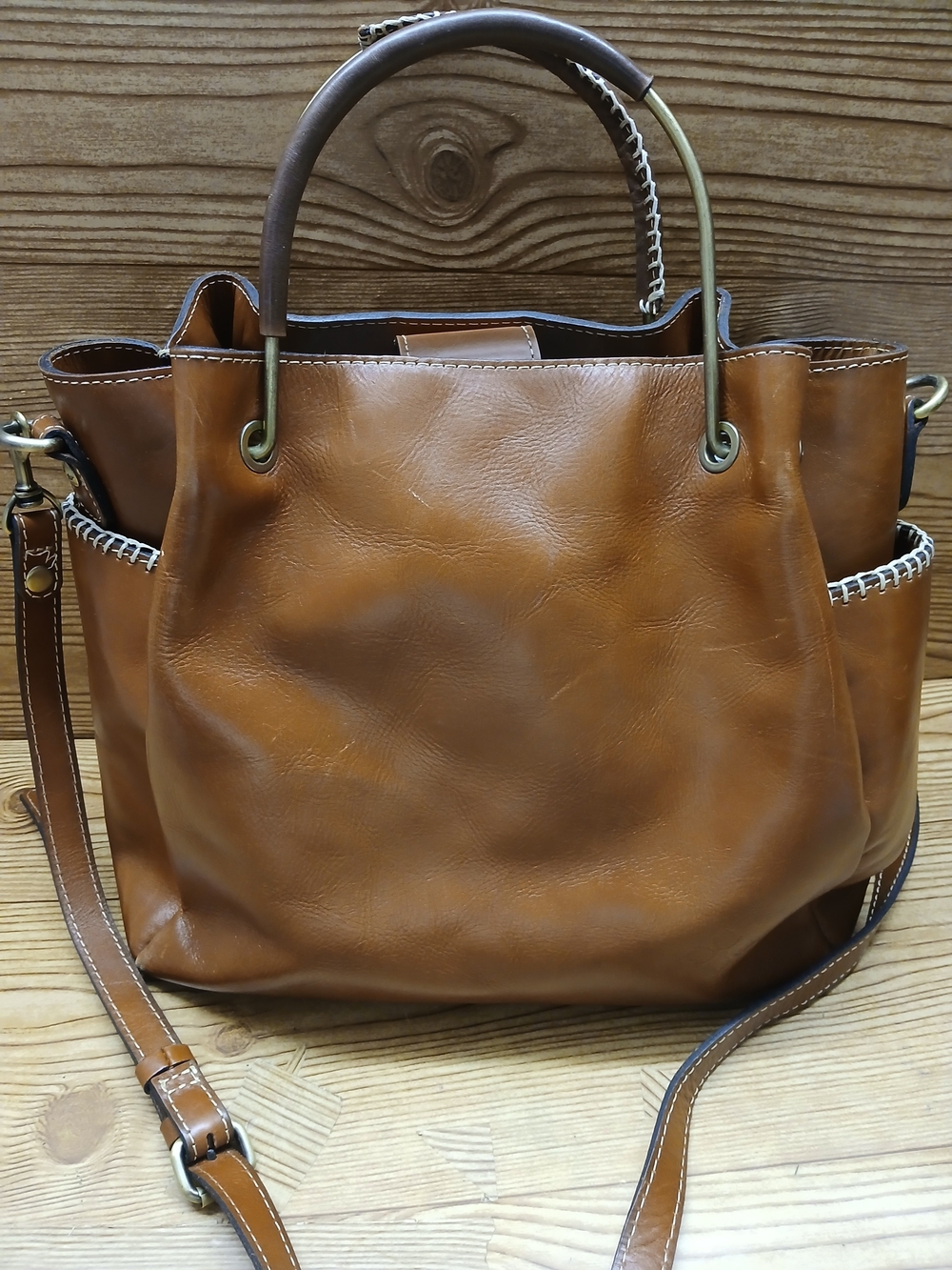 Patricia Nash Cognac Brown Leather Shoulder Tote with Top Handles - Picture 2 of 16